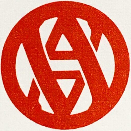 capital letters A inverted in a circle all red